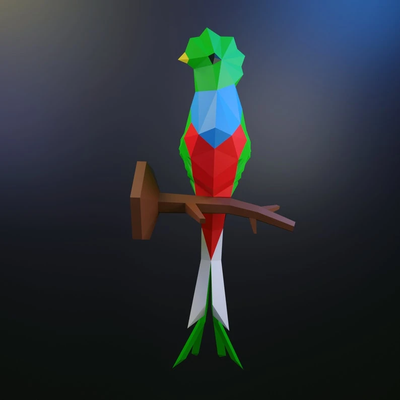 Papercraft Quetzal, template, bird, animal, DIY PDF, FDX, Low Poly, origami, Pepakura, Paper Model, 3D