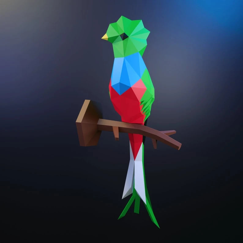 Papercraft Quetzal, template, bird, animal, DIY PDF, FDX, Low Poly, origami, Pepakura, Paper Model, 3D