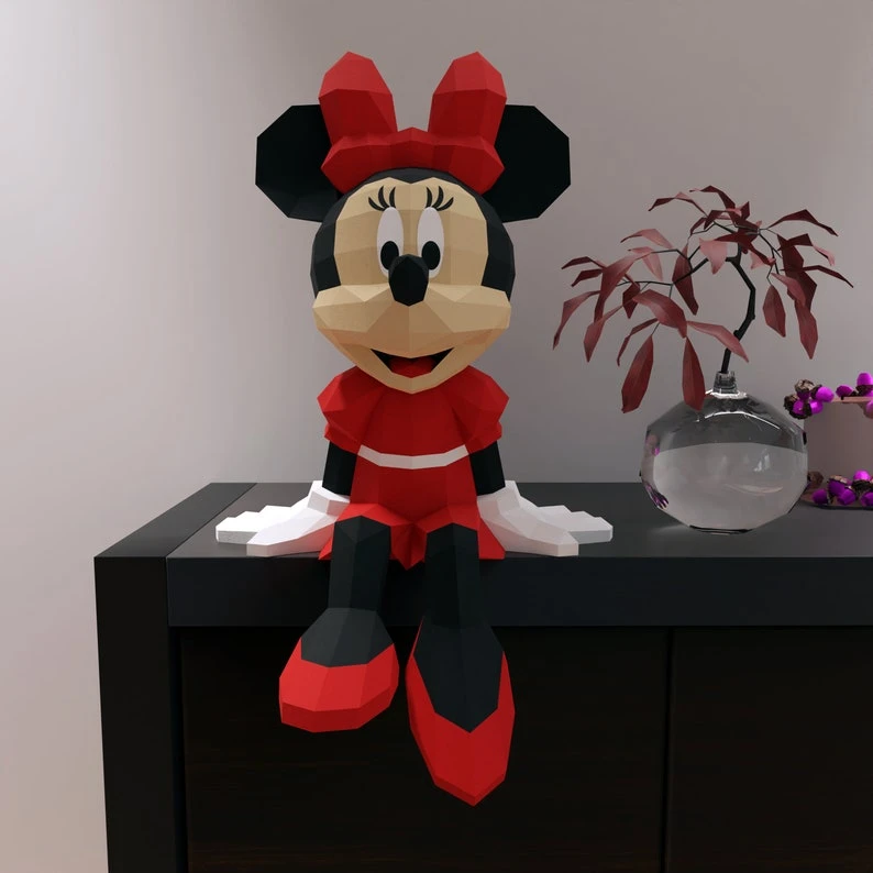 Papercraft Minnie mouse, Pdf format compatible with cricut and cameo, digital template, 3D, paper, origami, pepakura