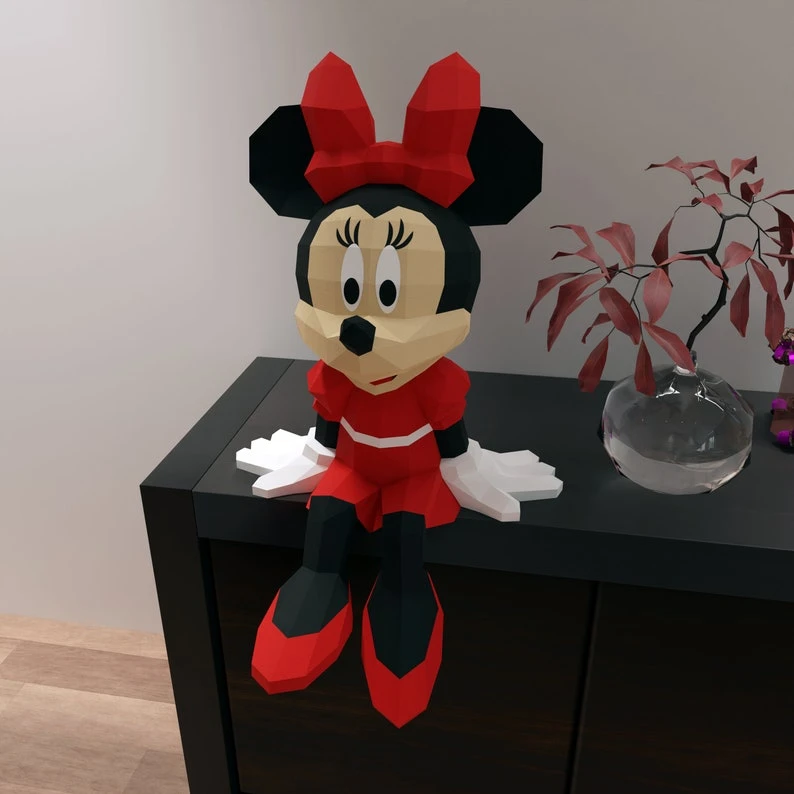 Papercraft Minnie mouse, Pdf format compatible with cricut and cameo, digital template, 3D, paper, origami, pepakura