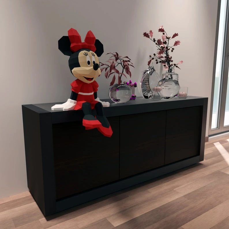 Papercraft Minnie mouse, Pdf format compatible with cricut and cameo, digital template, 3D, paper, origami, pepakura