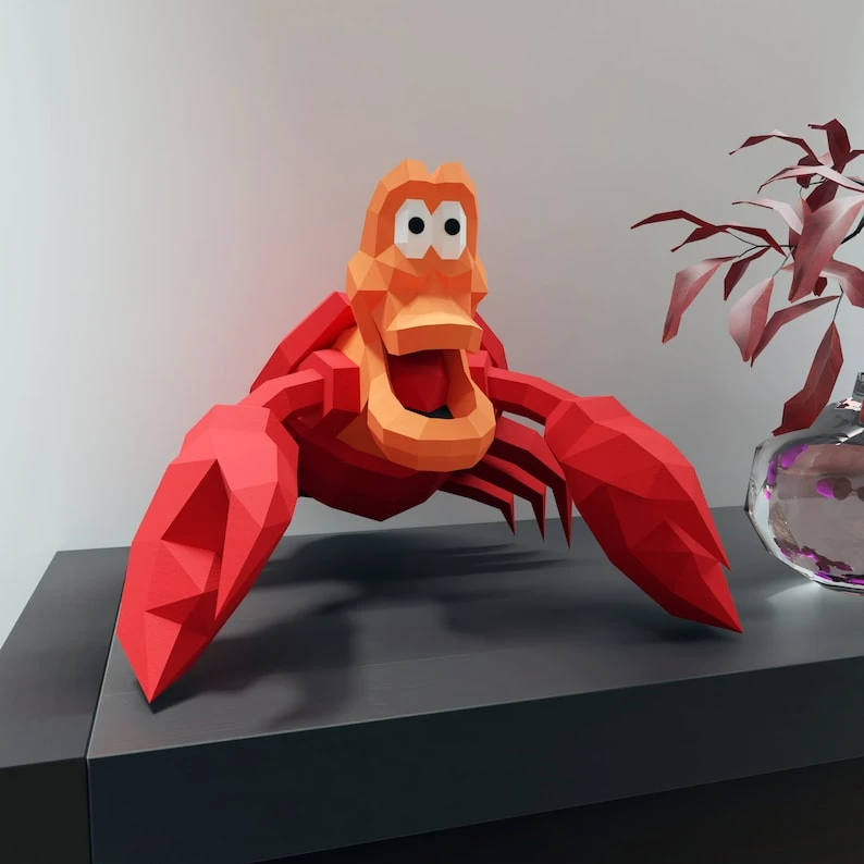 Papercraft Sebastian crab templates in digital format Pdf, little mermaid, Decoration, Low Poly, origami, PDF kit, Pepakura