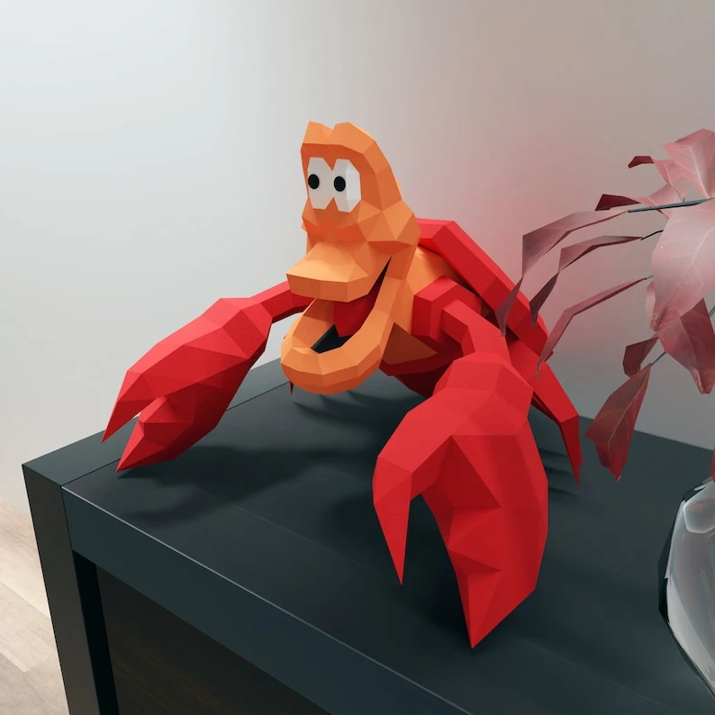 Papercraft Sebastian crab templates in digital format Pdf, little mermaid, Decoration, Low Poly, origami, PDF kit, Pepakura