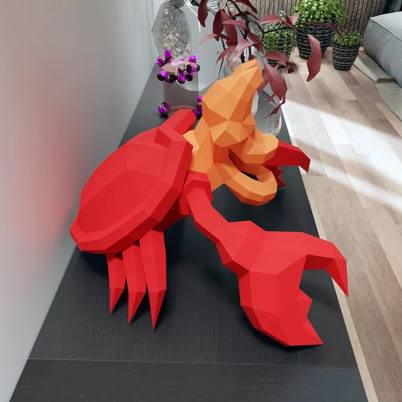 Papercraft Sebastian crab templates in digital format Pdf, little mermaid, Decoration, Low Poly, origami, PDF kit, Pepakura