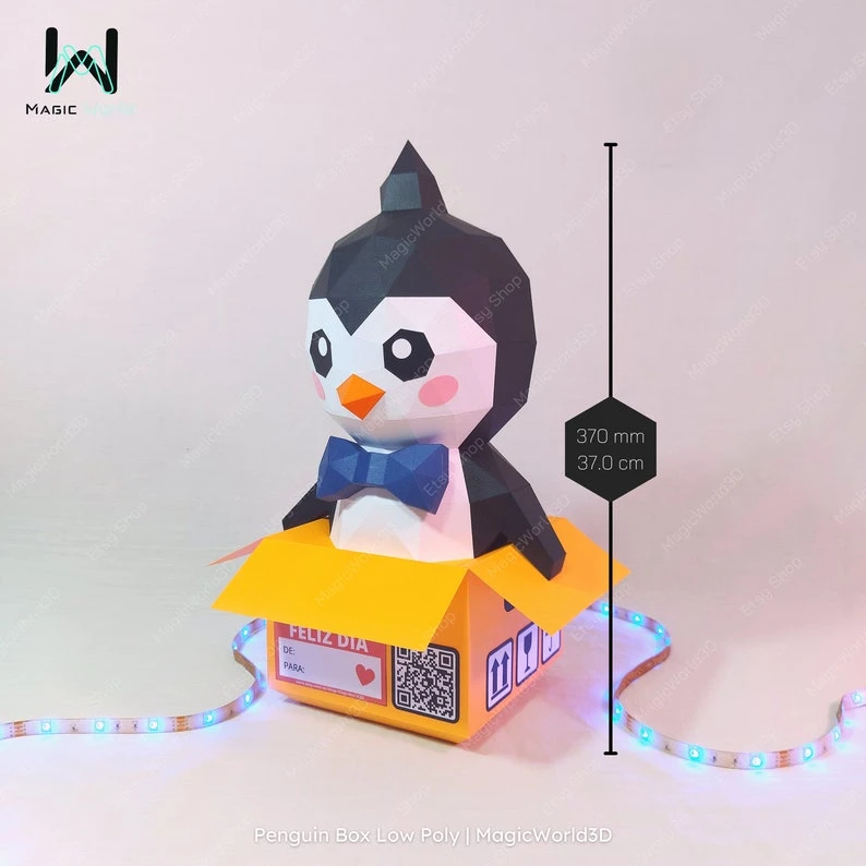 Little Boxing Penguin Low Poly, Papercraft, PDF template, Paper model, Sculpture, 3D puzzle, Polygonal model, Lowpoly