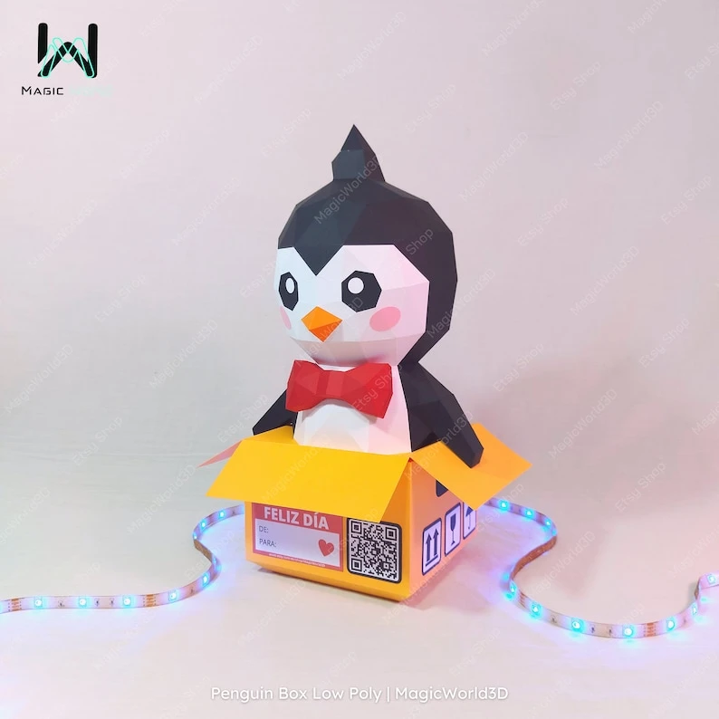 Little Boxing Penguin Low Poly, Papercraft, PDF template, Paper model, Sculpture, 3D puzzle, Polygonal model, Lowpoly