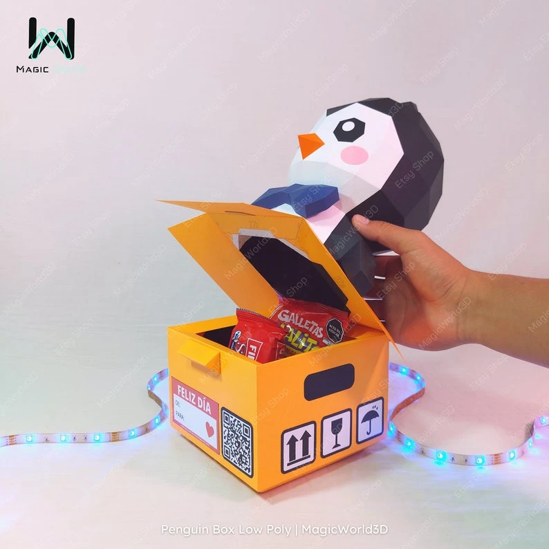 Little Boxing Penguin Low Poly, Papercraft, PDF template, Paper model, Sculpture, 3D puzzle, Polygonal model, Lowpoly