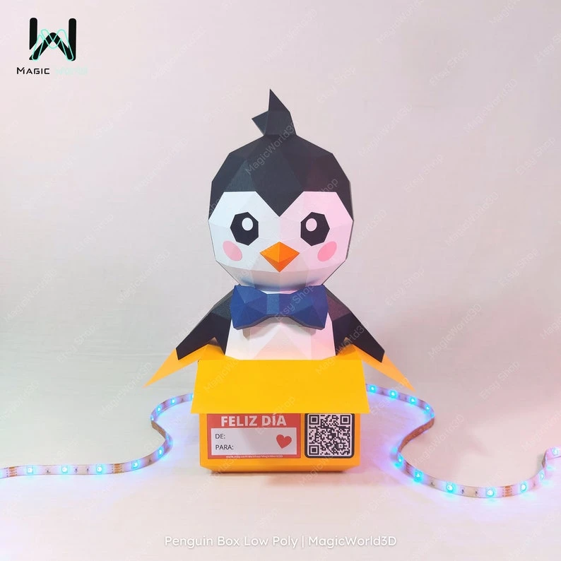 Little Boxing Penguin Low Poly, Papercraft, PDF template, Paper model, Sculpture, 3D puzzle, Polygonal model, Lowpoly