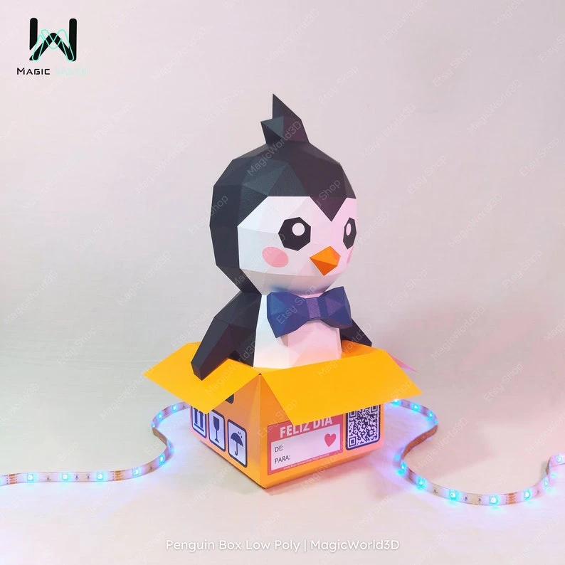 Little Boxing Penguin Low Poly, Papercraft, PDF template, Paper model, Sculpture, 3D puzzle, Polygonal model, Lowpoly