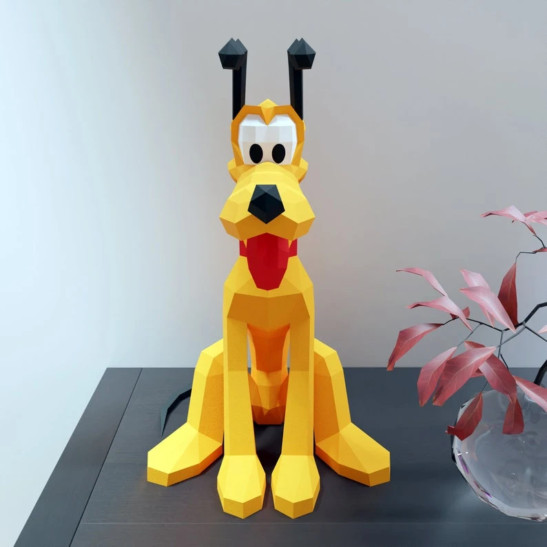 Papercraft Pluto Sitting, dog, Pdf format compatible with cricut and cameo, digital template, 3D, paper, origami pepakura perro