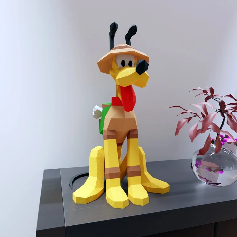 Papercraft Pluto Safari, dog, Pdf format compatible with cricut and cameo, digital template, 3D, paper, origami pepakura perro