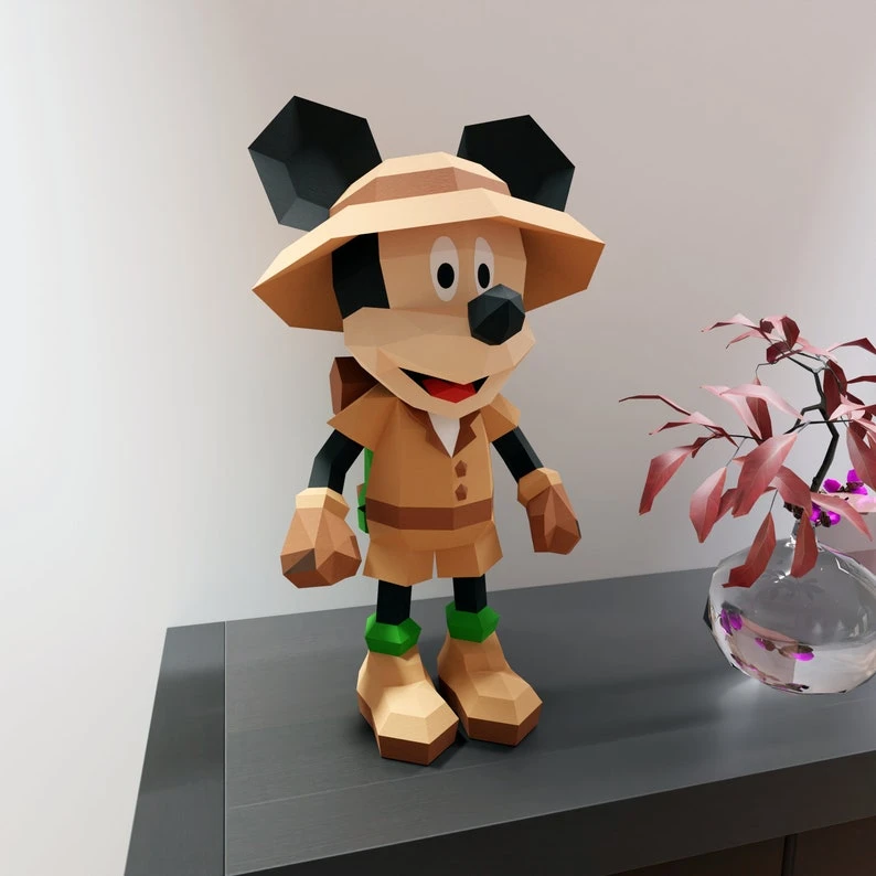 Papercraft Mickey Safari Pdf format compatible with cricut and cameo, digital template, 3D, paper, origami pepakura mouse