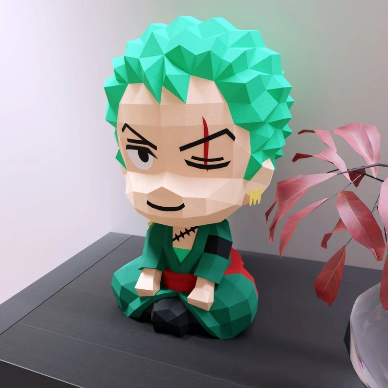 Papercraft Roronoa Zoro, dog, Pdf format compatible with cricut and cameo, digital template, 3D, paper, origami pepakura one pice