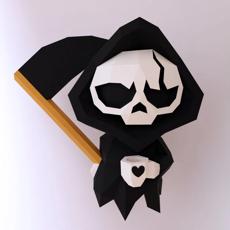 Papercraft Death With Coffee, Format Pdf, format compatible with cricut and cameo, digital template, 3D paper Halloween, death