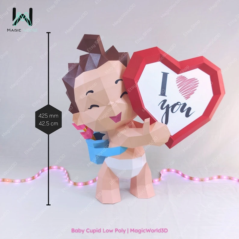 Cupid Baby Low Poly, Papercraft, PDF template, Paper model, Sculpture, 3D puzzle, Polygonal model, Lowpoly