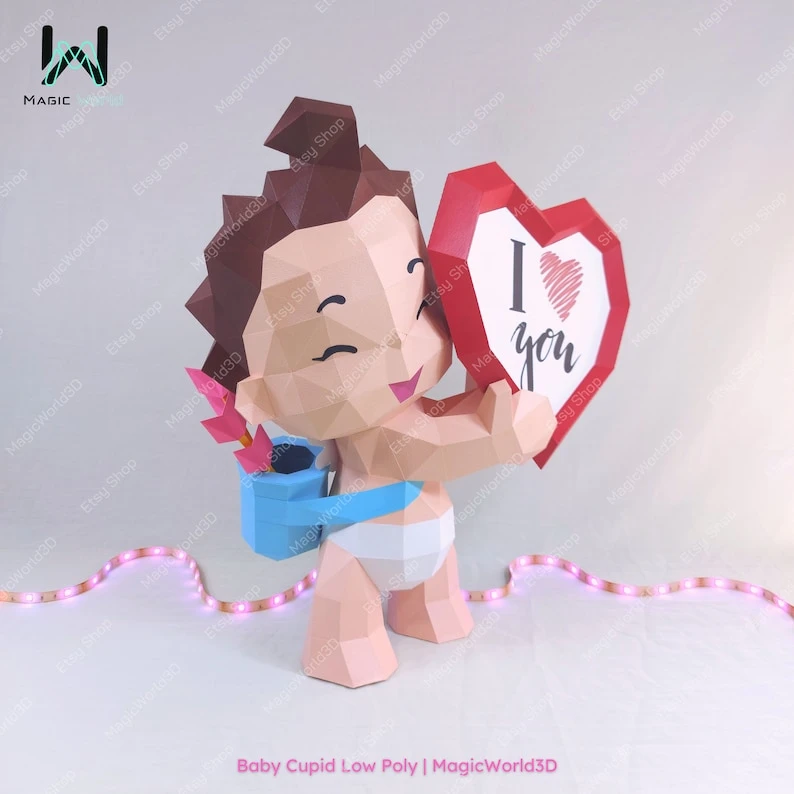 Cupid Baby Low Poly, Papercraft, PDF template, Paper model, Sculpture, 3D puzzle, Polygonal model, Lowpoly