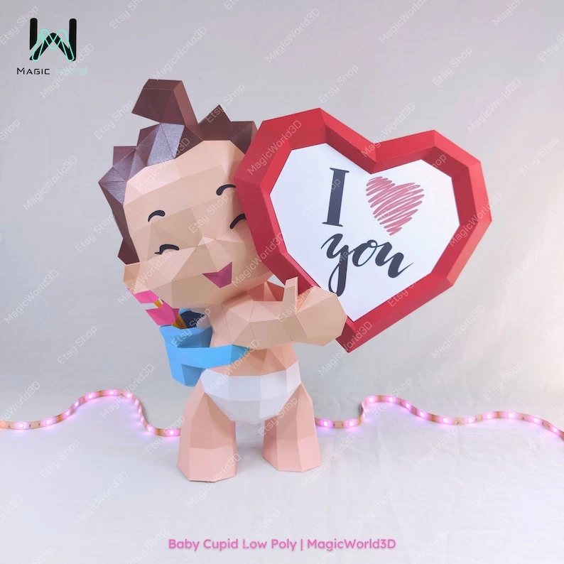 Cupid Baby Low Poly, Papercraft, PDF template, Paper model, Sculpture, 3D puzzle, Polygonal model, Lowpoly