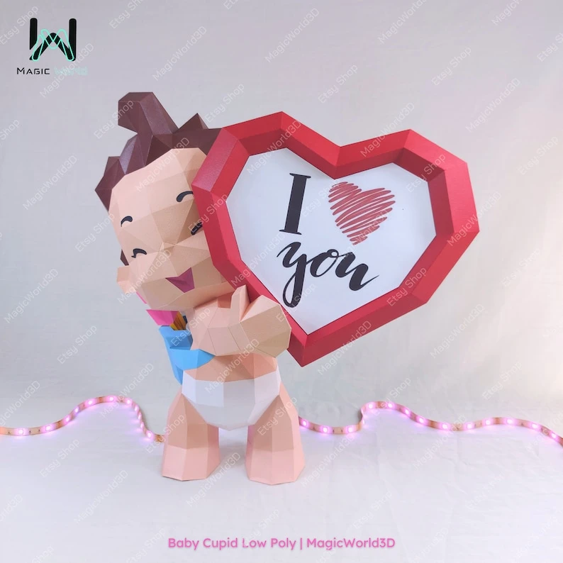 Cupid Baby Low Poly, Papercraft, PDF template, Paper model, Sculpture, 3D puzzle, Polygonal model, Lowpoly