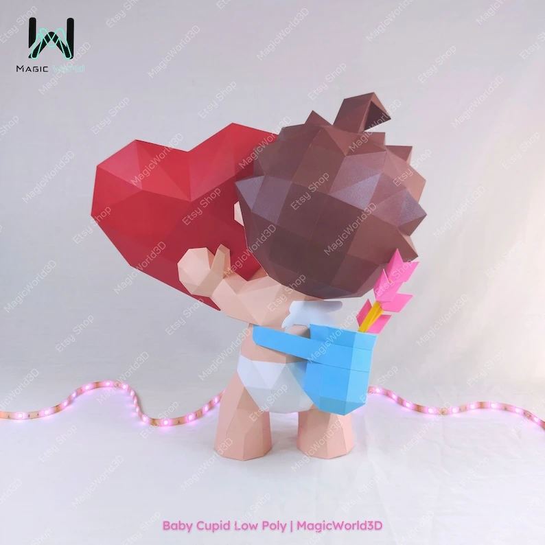 Cupid Baby Low Poly, Papercraft, PDF template, Paper model, Sculpture, 3D puzzle, Polygonal model, Lowpoly