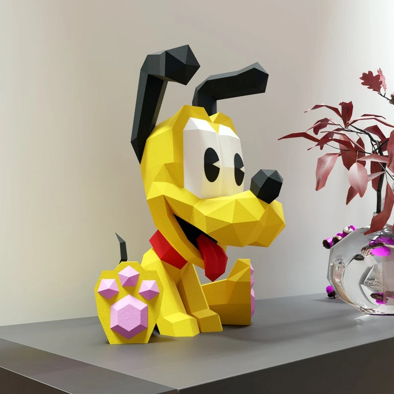 Papercraft Little Pluto, Little dog, pluto, Pdf format compatible with cricut and cameo, digital template, 3D, paper, origami, cute dog