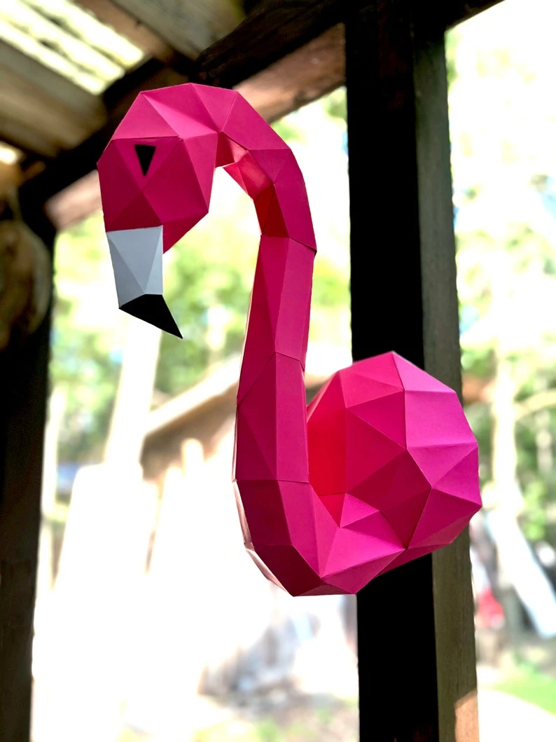 Flamingo Wall 3D Papercraft. With this purchase you get PDF digital downloadable files for this DIY paper sculpture.