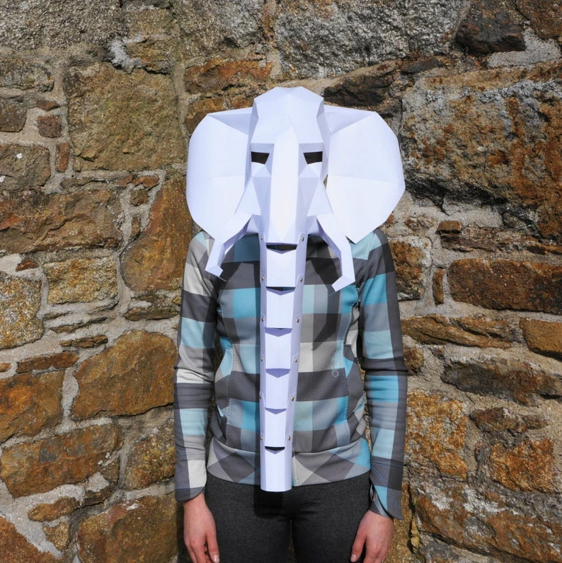 Elephant Mask 3D Papercraft Mask Template, Low Poly Paper Mask, Unique Halloween Costume, Animal Mask, Cosplay PDF Pattern