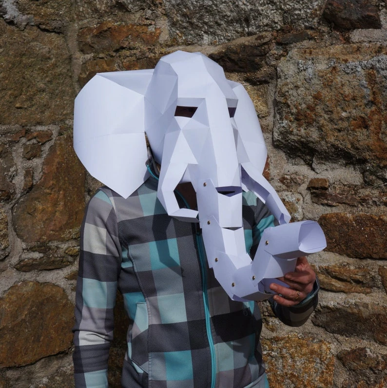 Elephant Mask 3D Papercraft Mask Template, Low Poly Paper Mask, Unique Halloween Costume, Animal Mask, Cosplay PDF Pattern