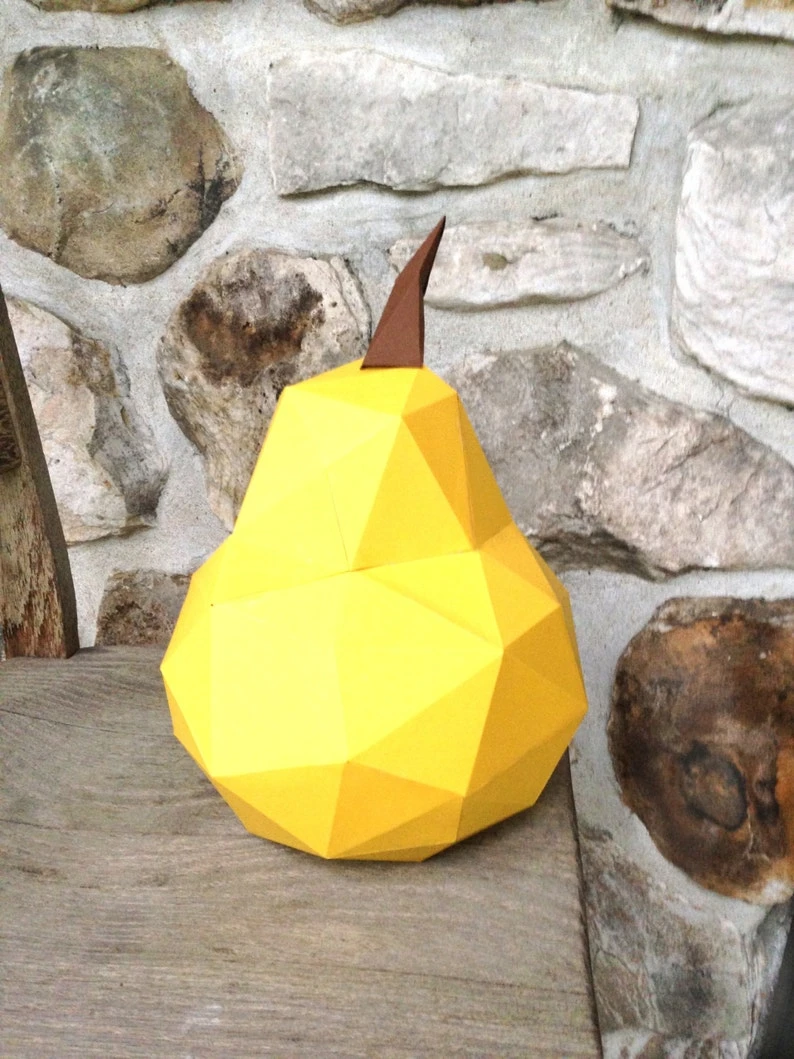 Pear 3d papercraft. You get PDF digital file with templates and instruction of DIY papercraft minimalist Pear.