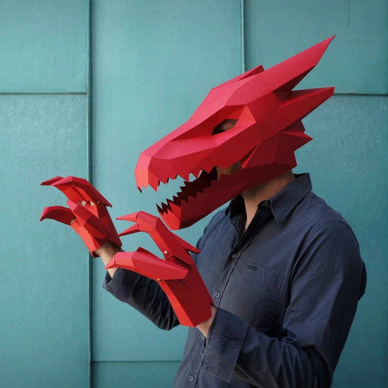 Dragon Papercraft Mask Template, 3D Low Poly Paper Mask, Unique Original DIY Halloween Costume, Targaryen Cosplay PDF Pattern