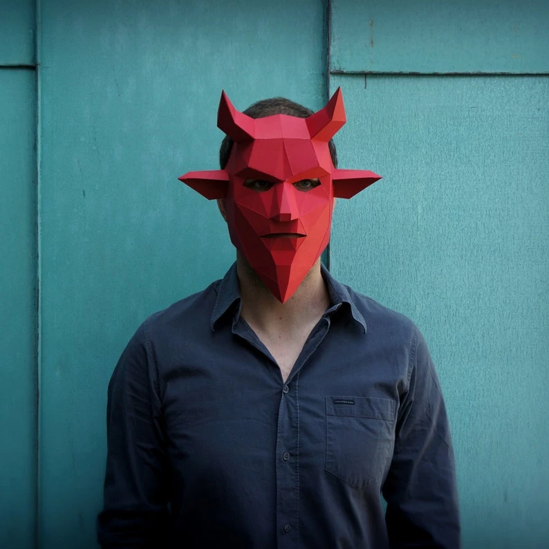 Devil 3D Papercraft Mask Template, Low Poly Demon Paper Mask, Unique DIY Halloween Costume, Cosplay PDF Pattern