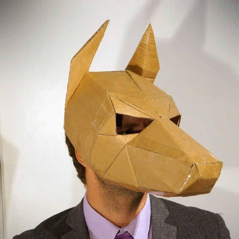 Doberman Papercraft Mask Template, 3D Low Poly Paper Mask, Unique Halloween Costume, Animal Mask, Cosplay PDF Pattern