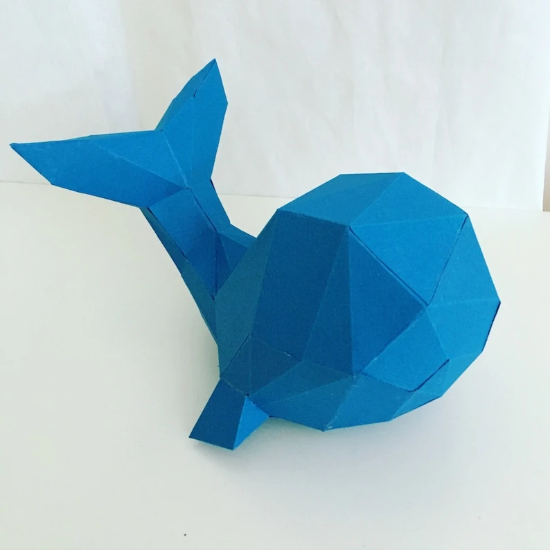 Mama and Baby Whale papercraft. With this purchase you get PDF digital downloadable files for this DIY (do it yourself) paper sculpture.