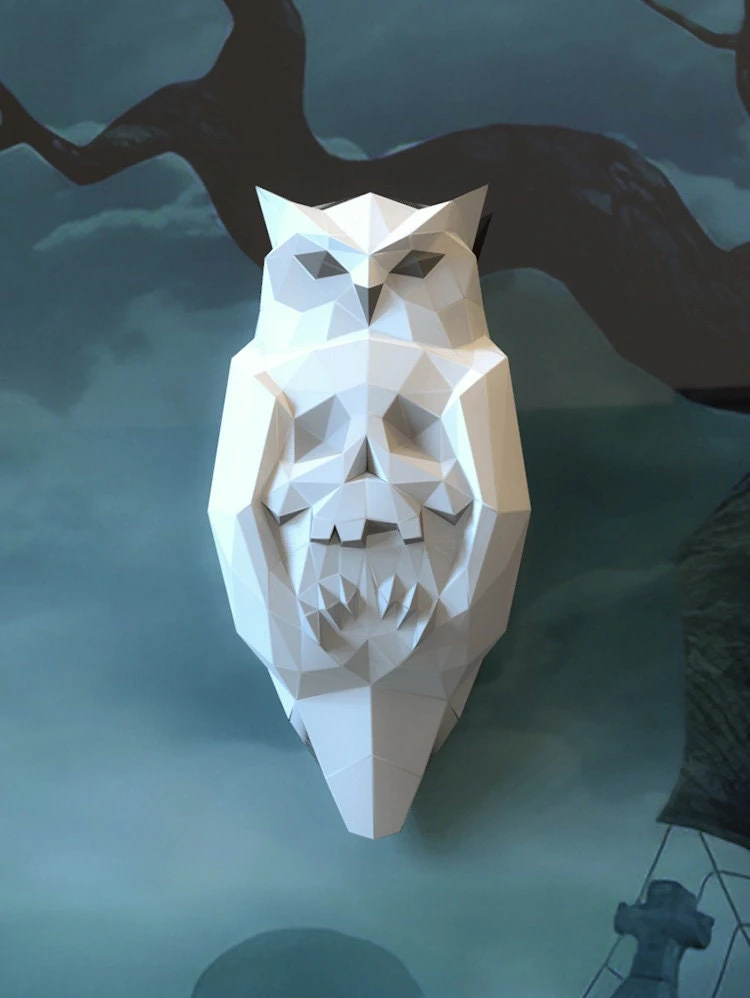 Owl Skull Papercraft, Lowpoly, Lowpoly Papercraft