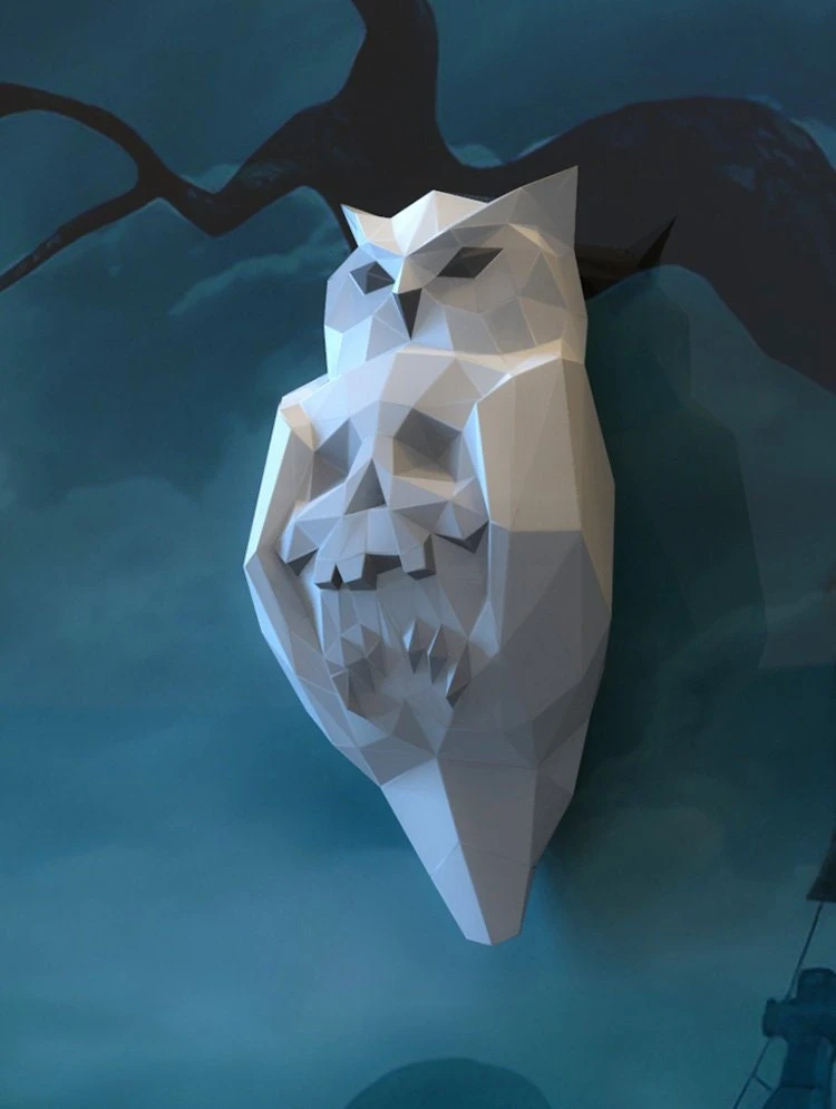 Owl Skull Papercraft, Lowpoly, Lowpoly Papercraft