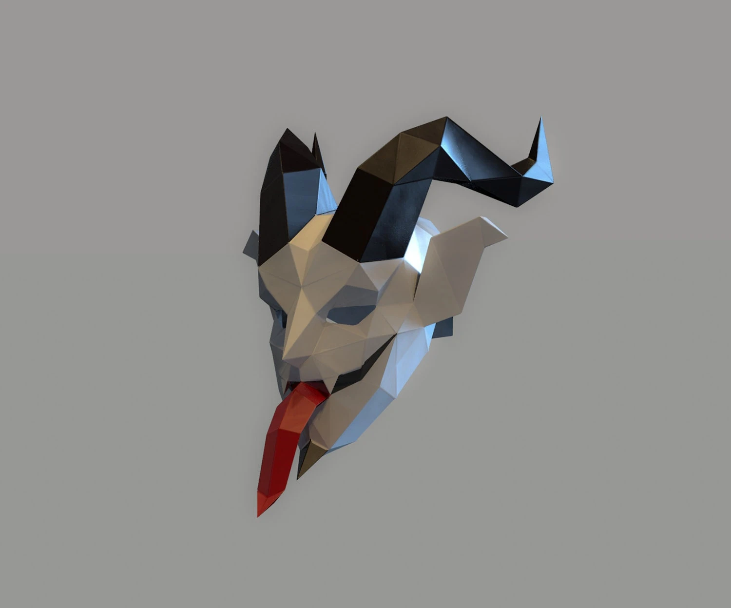 Krampus Mask Papercraft, Lowpoly, Lowpoly Papercraft