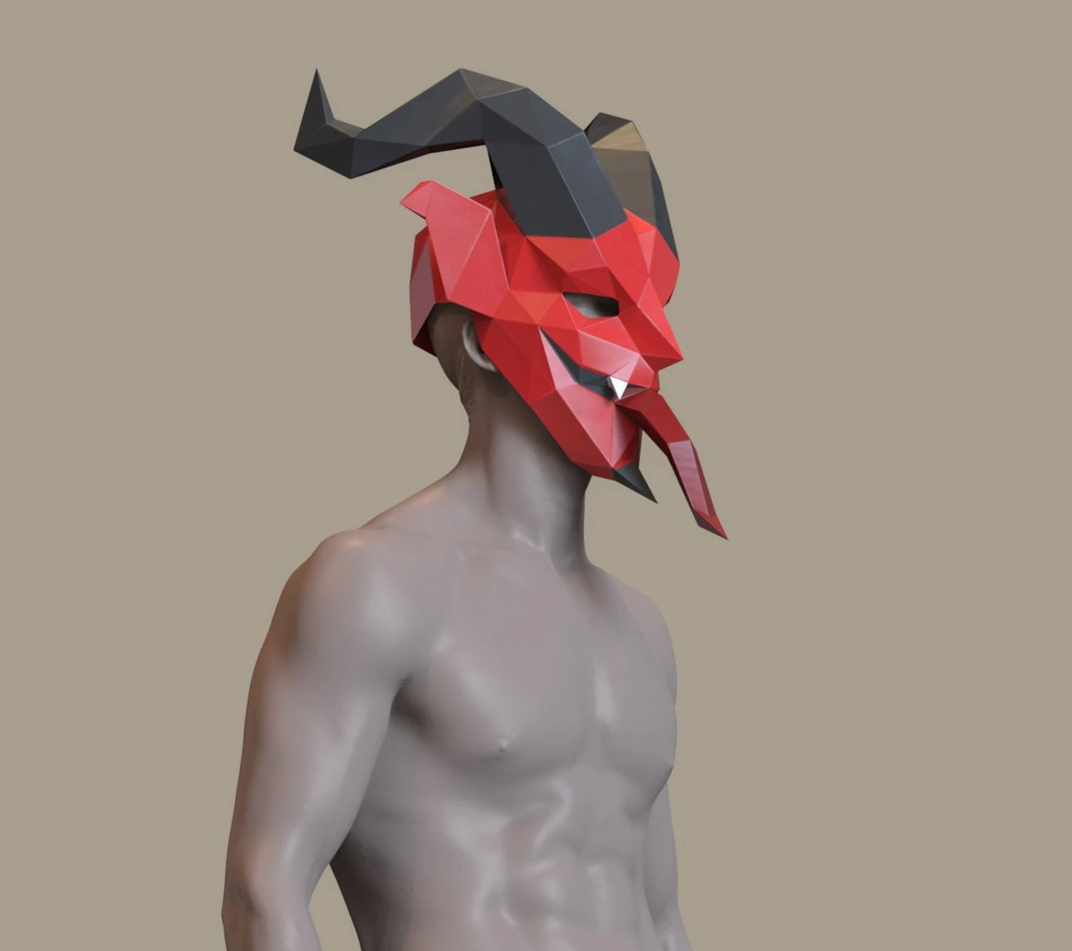 Krampus Mask Papercraft, Lowpoly, Lowpoly Papercraft