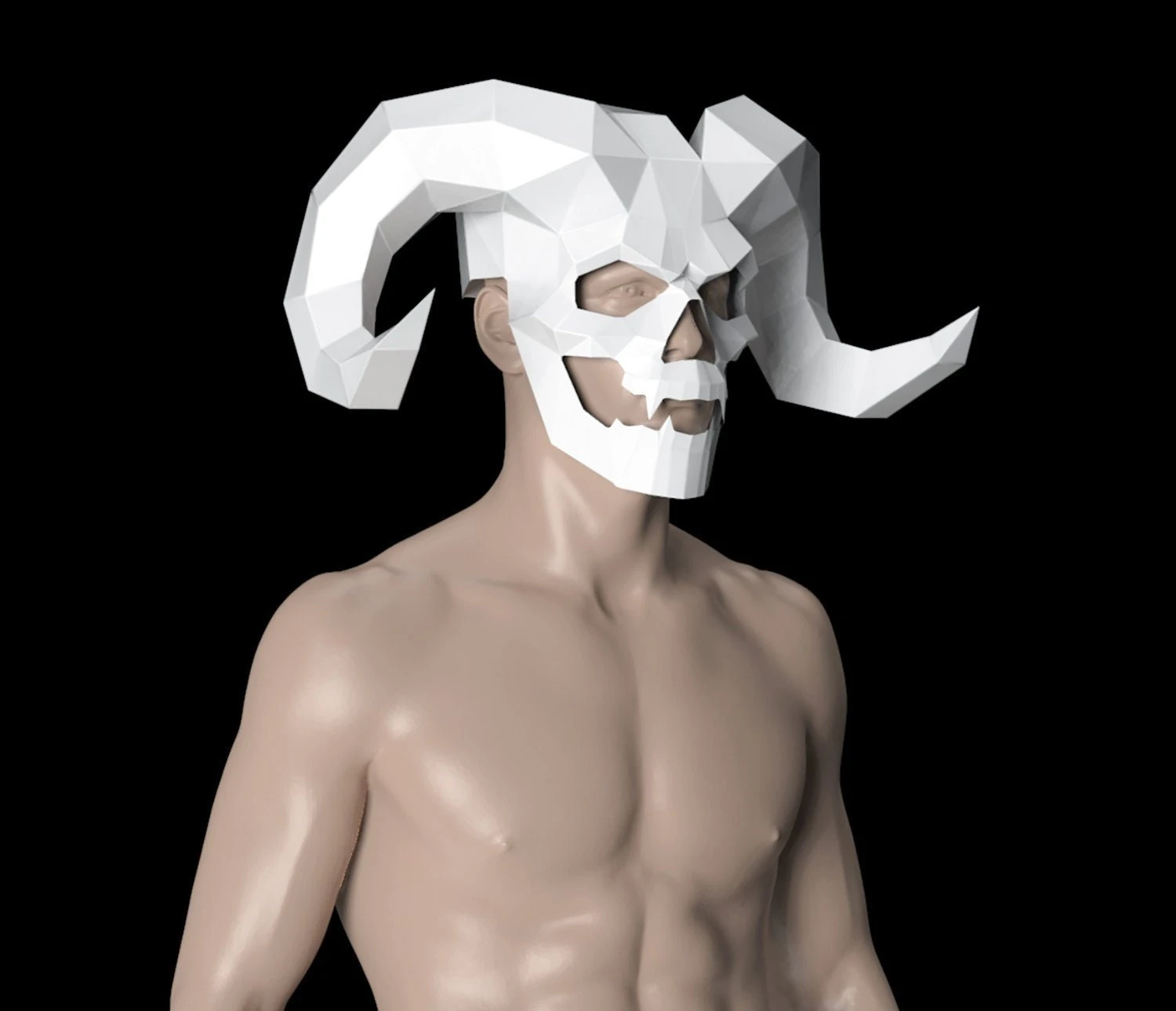 Skull with horn mask Papercraft, Lowpoly, Lowpoly Papercraft