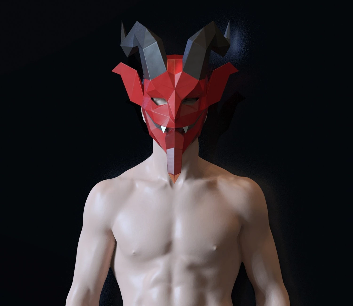 Krampus Mask Papercraft, Lowpoly, Lowpoly Papercraft