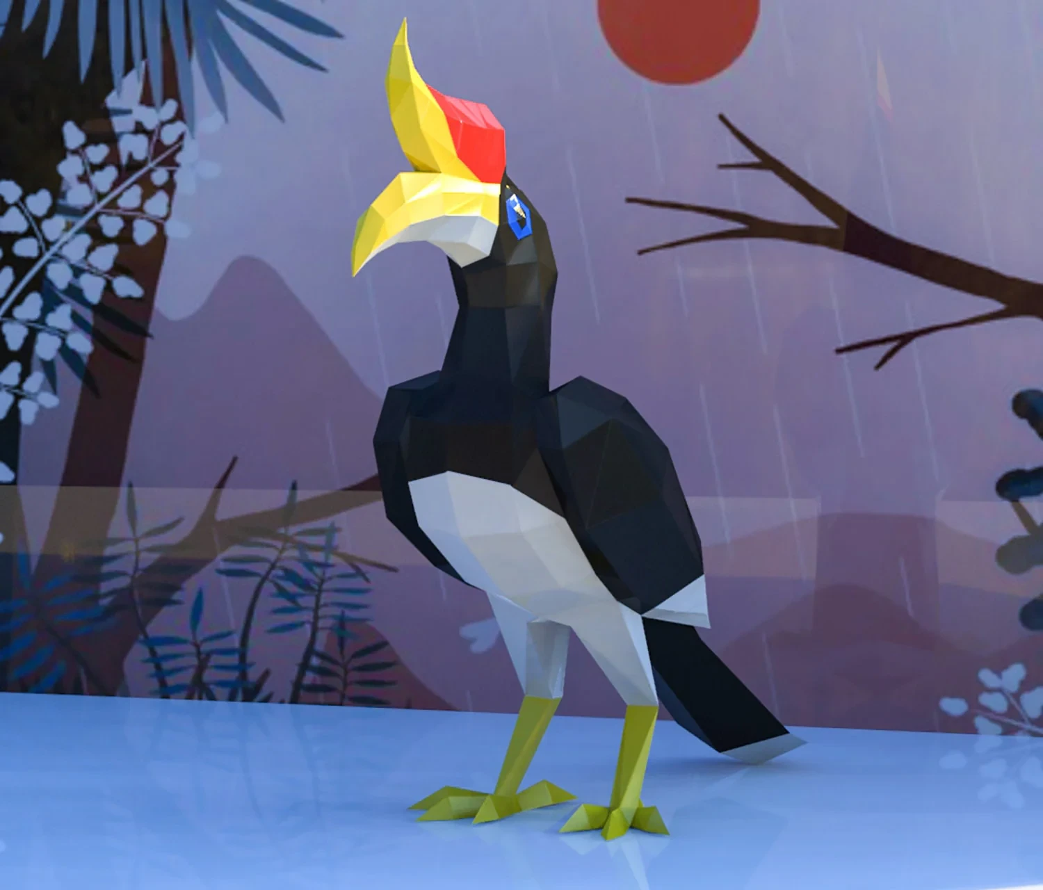 Hornbill Papercraft, Lowpoly, Lowpoly Papercraft