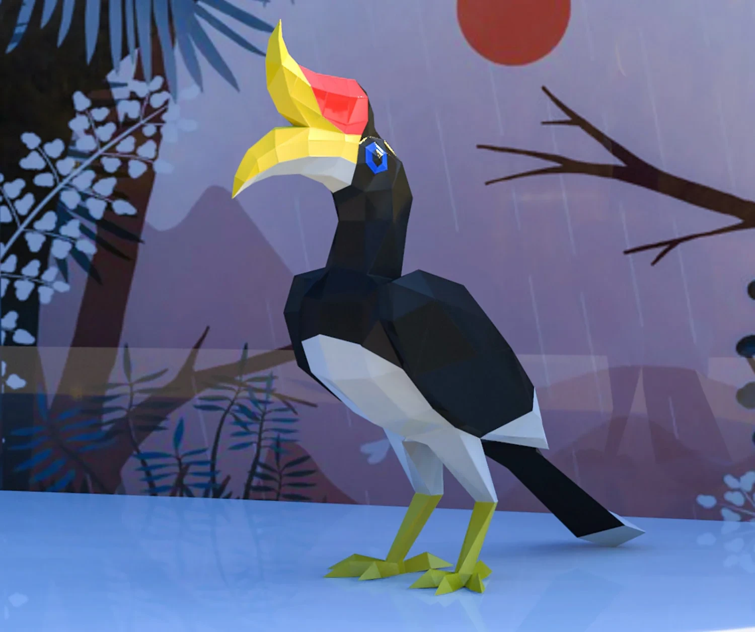 Hornbill Papercraft, Lowpoly, Lowpoly Papercraft