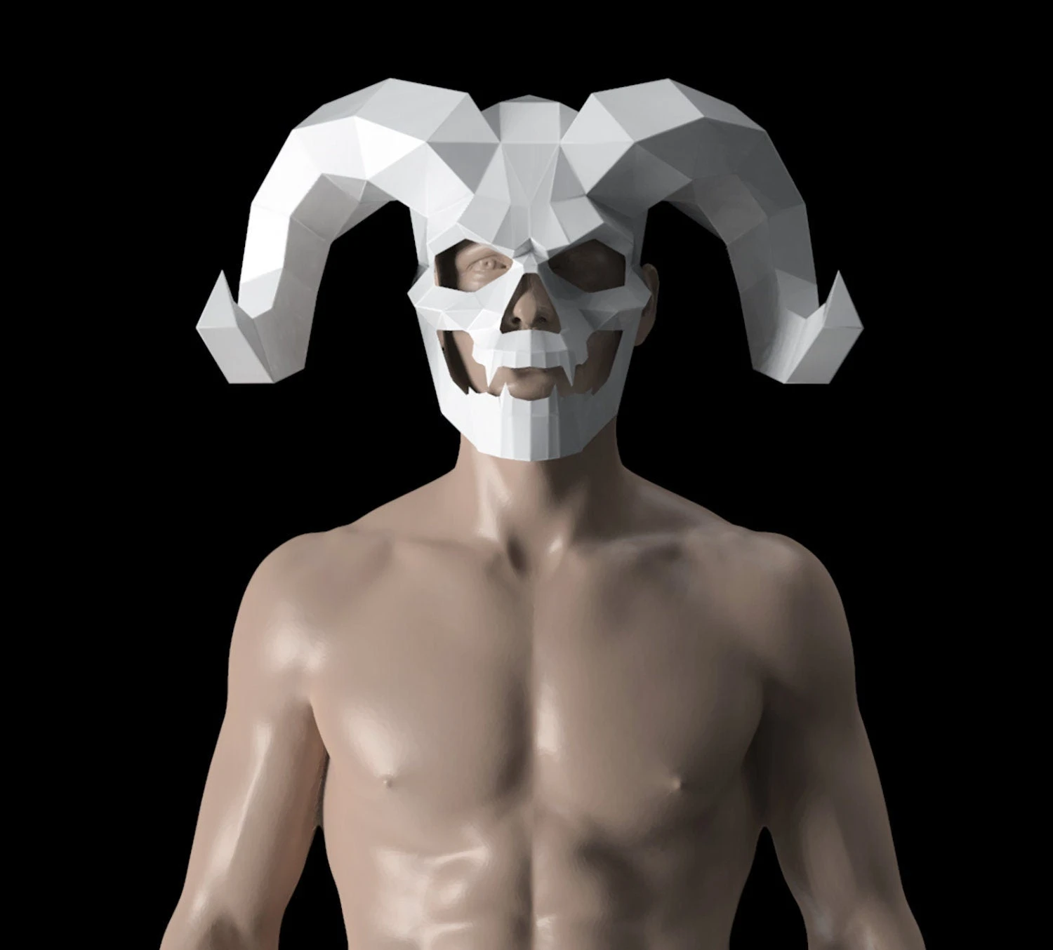 Skull with horn mask Papercraft, Lowpoly, Lowpoly Papercraft