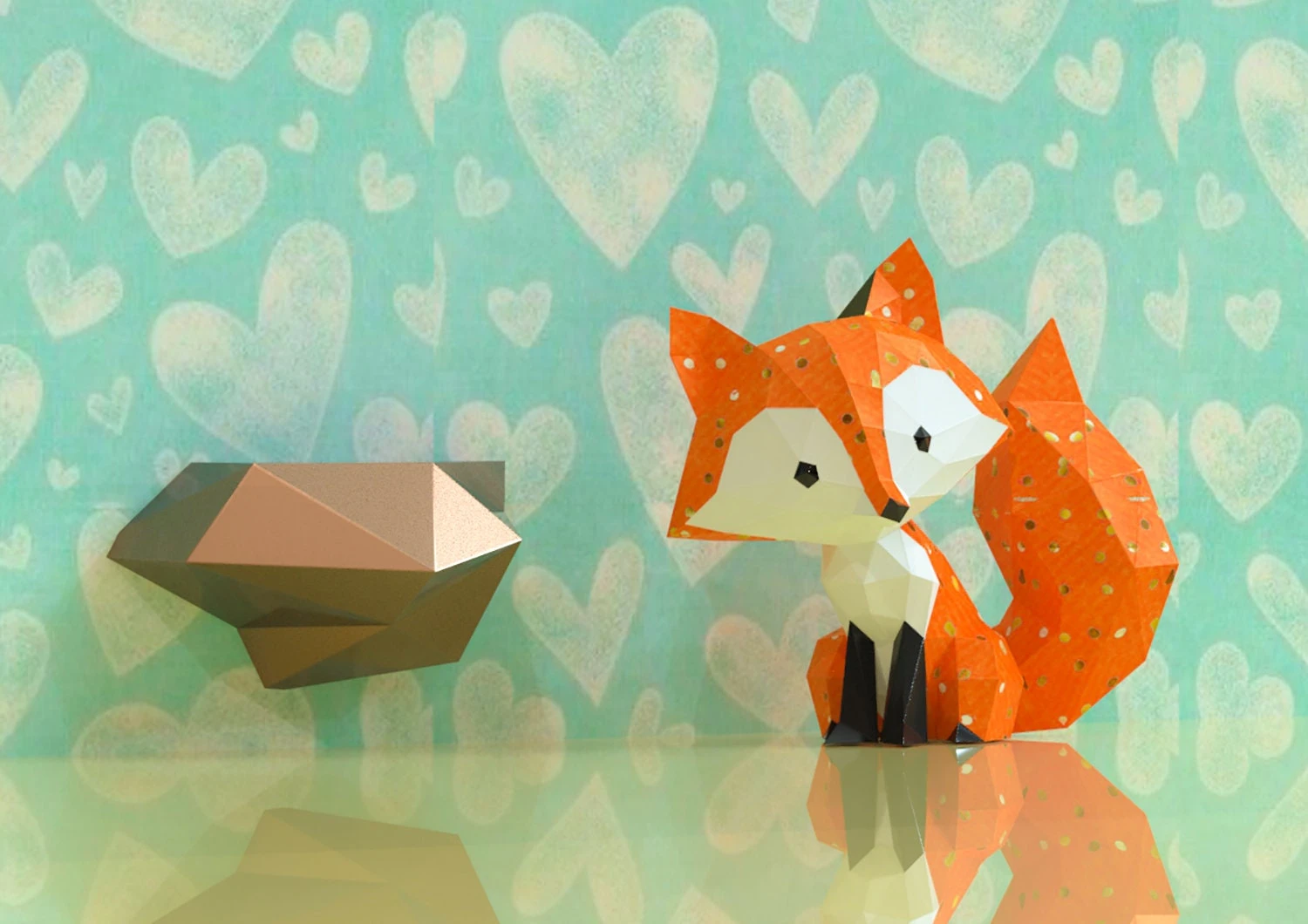 Fox on Rock Papercraft, Lowpoly, Lowpoly Papercraft