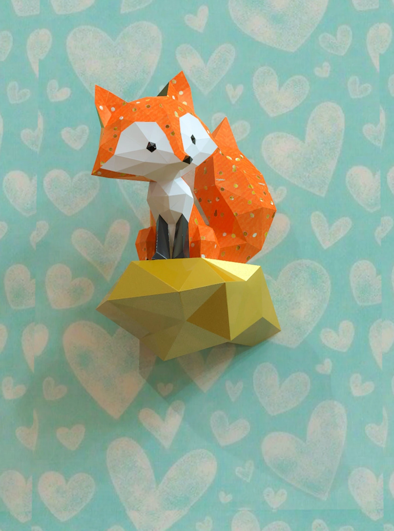 Fox on Rock Papercraft, Lowpoly, Lowpoly Papercraft