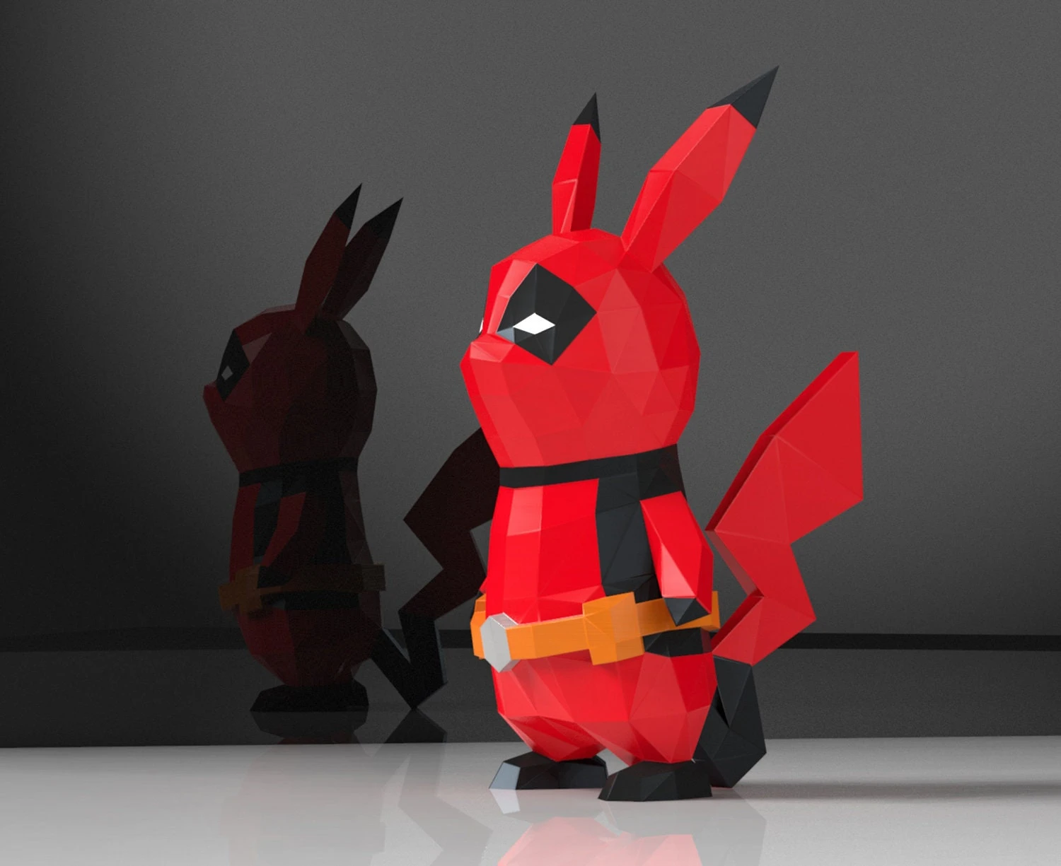 Pikachu Deadpool Papercraft, Lowpoly, Lowpoly Papercraft