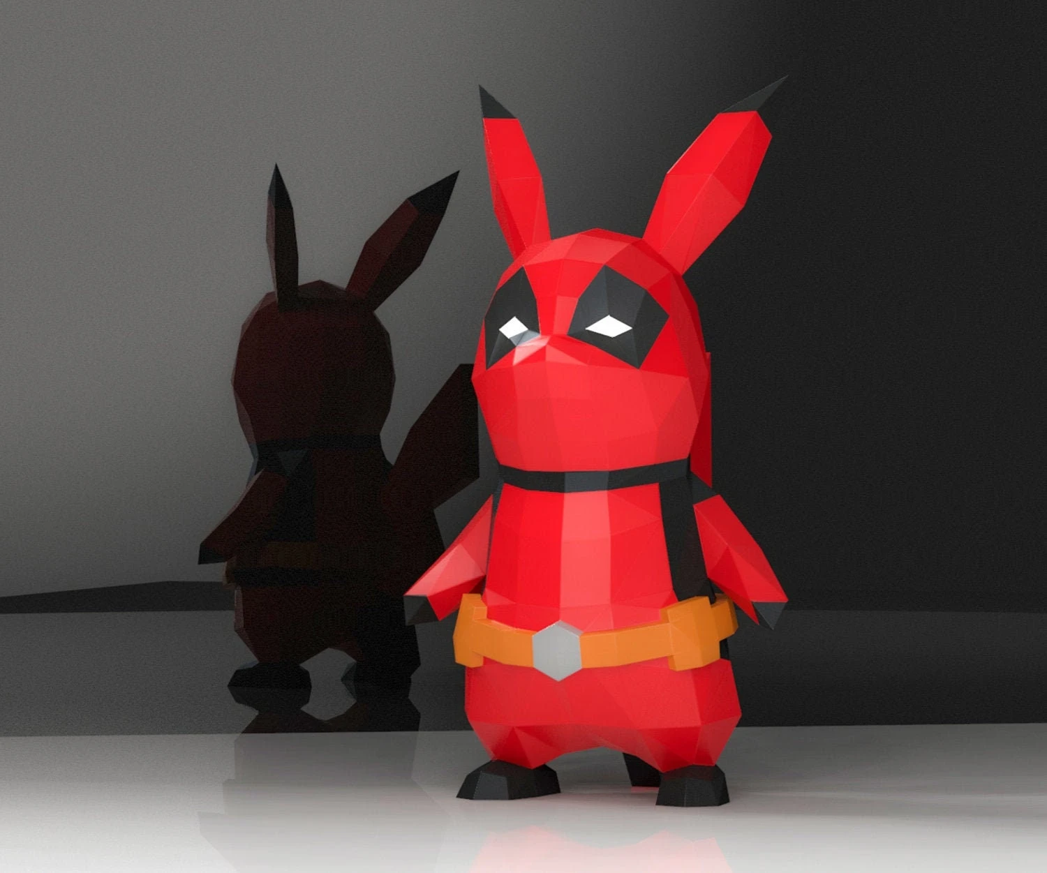 Pikachu Deadpool Papercraft, Lowpoly, Lowpoly Papercraft