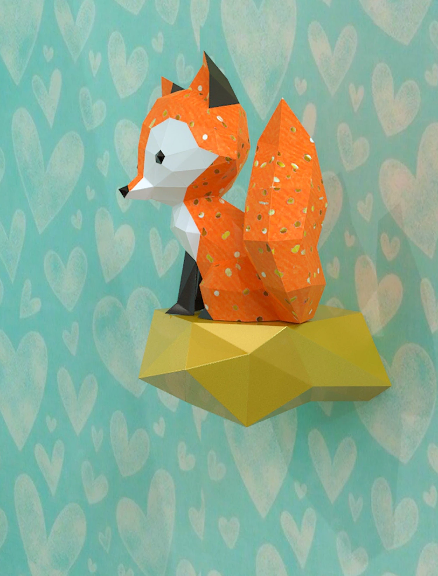 Fox on Rock Papercraft, Lowpoly, Lowpoly Papercraft