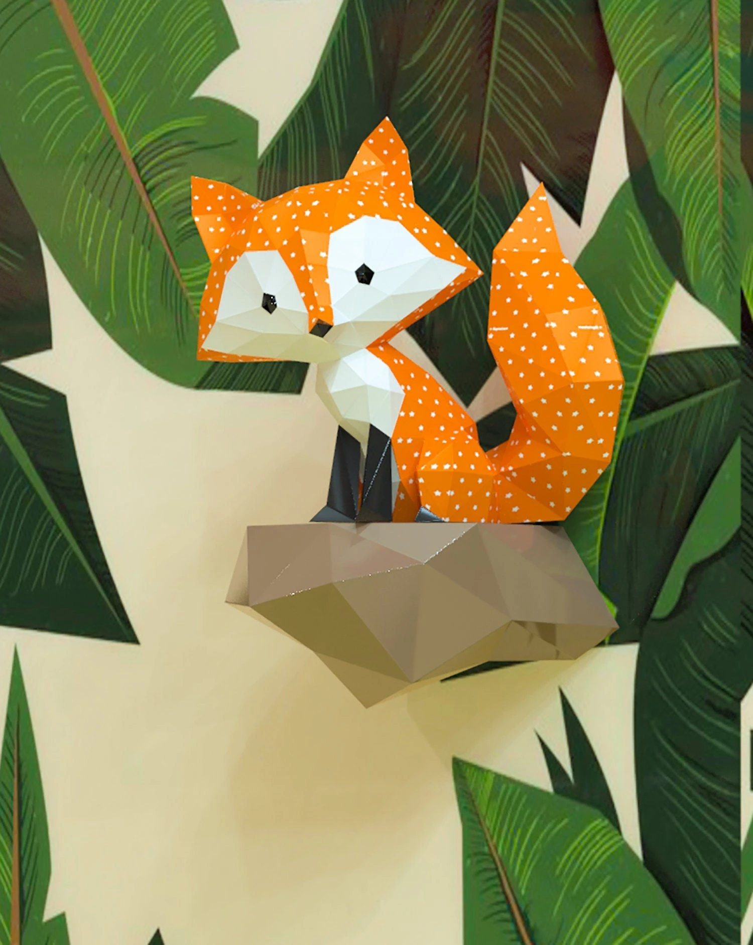 Fox on Rock Papercraft, Lowpoly, Lowpoly Papercraft