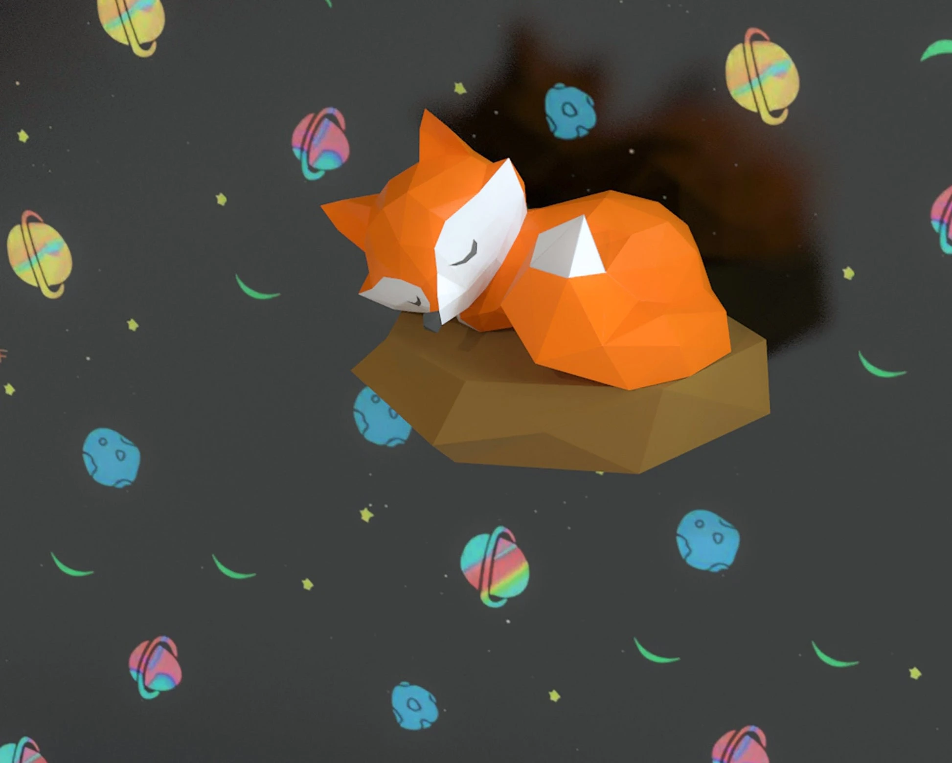 Fox Sleeping on Rock Papercraft, Lowpoly, Lowpoly Papercraft