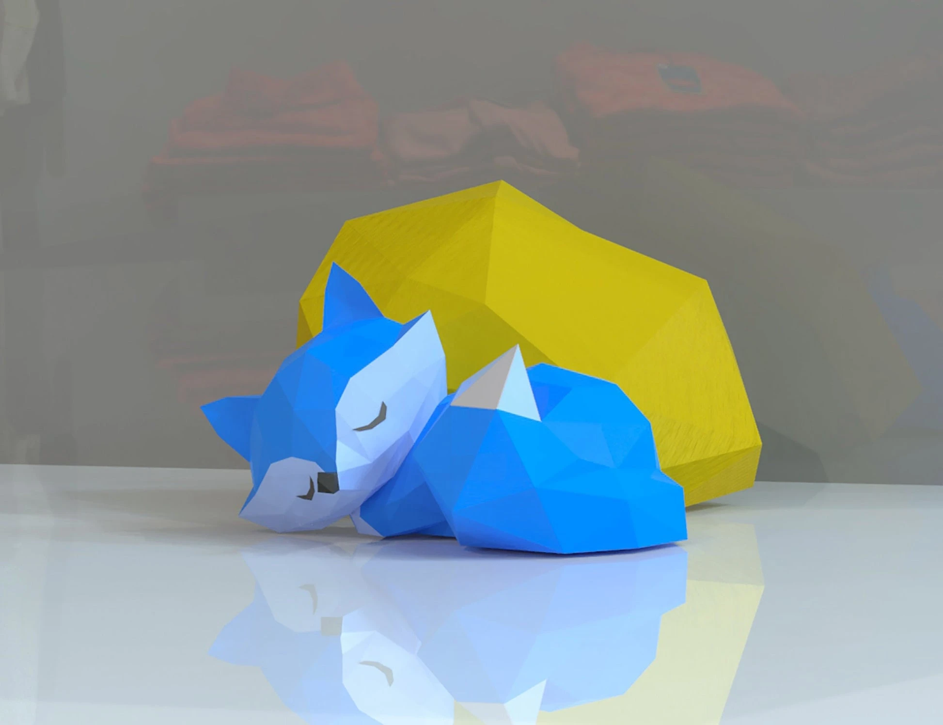 Fox Sleeping on Rock Papercraft, Lowpoly, Lowpoly Papercraft