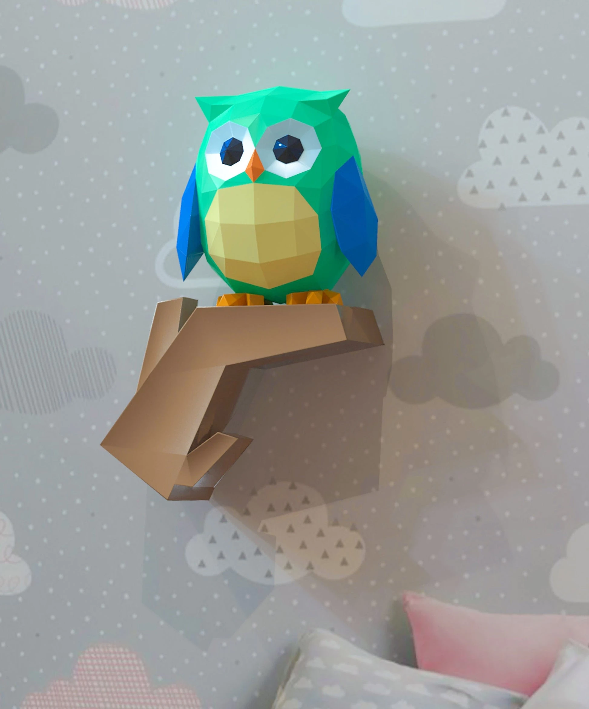 Owl on Branch Wall Decor Papercraft, Lowpoly, Lowpoly Papercraft